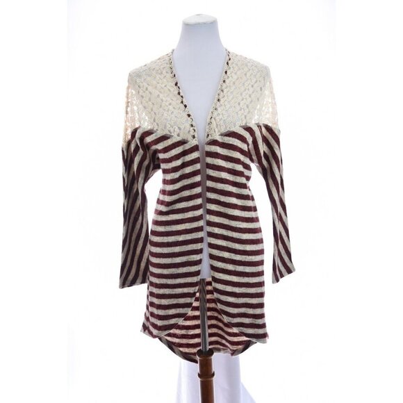Umgee Womens Open Front Crochet Lace Cardigan Duster Open Front Striped Sz M - Picture 3 of 13